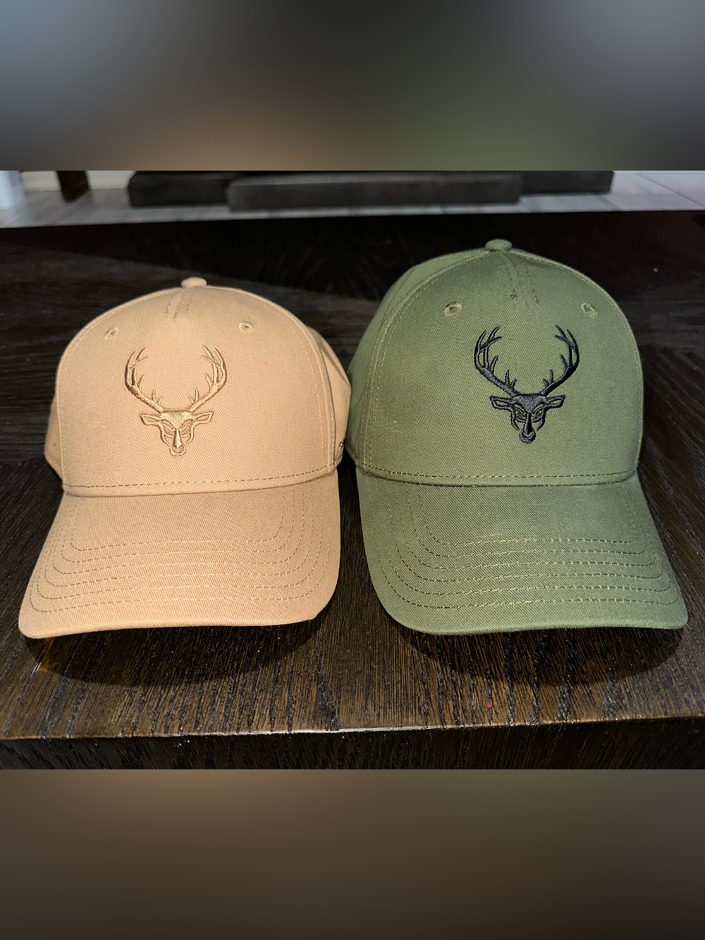 Men's Deer Embroidered Baseball Cap - Tan and Olive